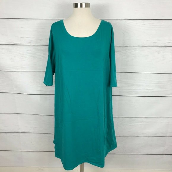 Eileen Fisher Dresses & Skirts - Eileen Fisher Women's Plus Size 1X T Shirt Dress Green Half Sleeve Scoop Neck